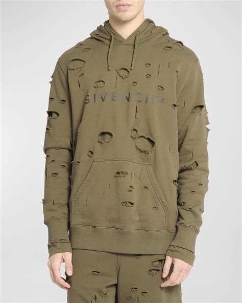 givenchy destroyed hoodie black|Givenchy hoodie with holes.